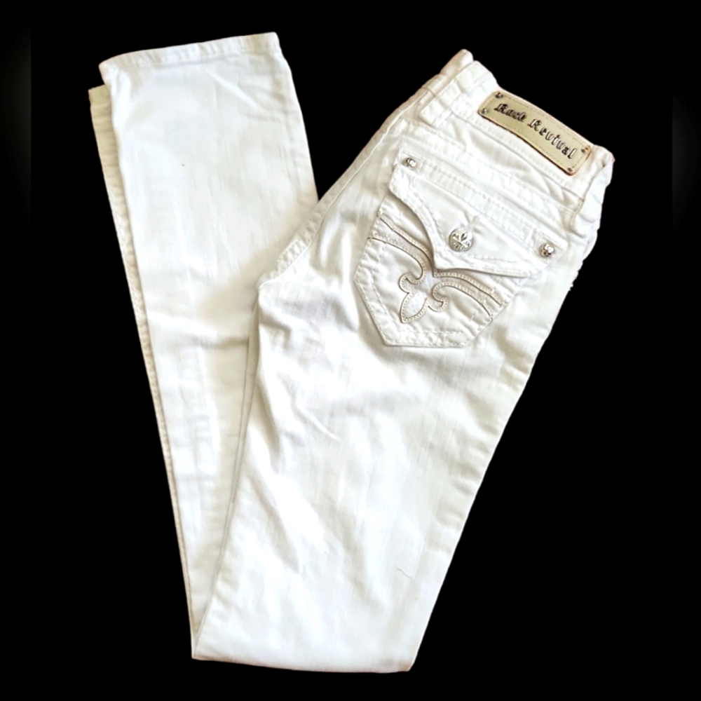 ROCK REVIVAL White Noelle Straight Cut Jeans Size 27